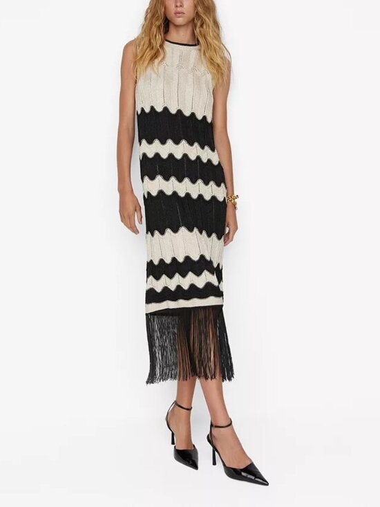 Mango Dresses & Skirts - MANGO Women's Fringed Hem Midi Dress Size L